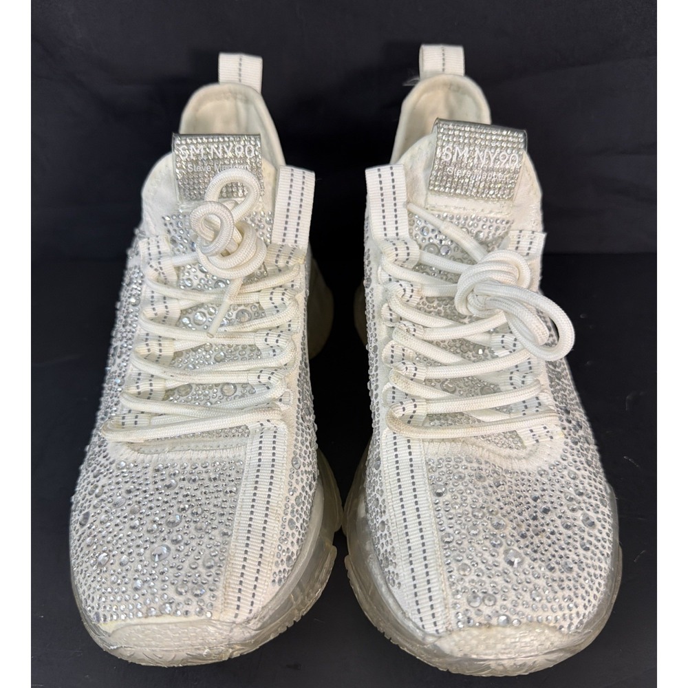 Steve Madden Maxima Rhinestone White Silver Women's Lace Up Sneakers - Size 9 - Picture 4 of 15
